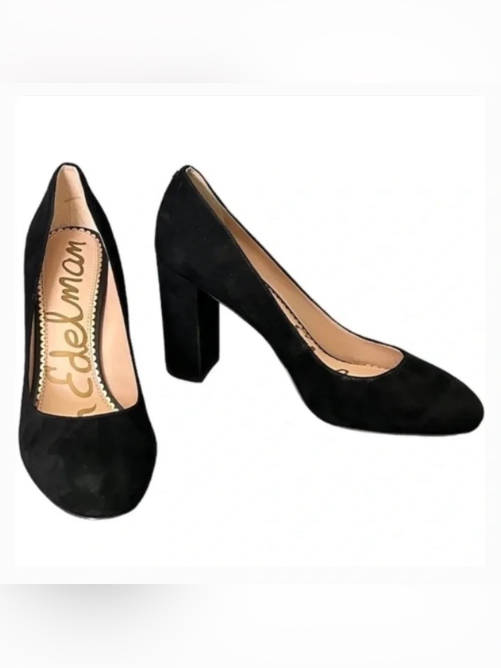 Sam Edelman Stillson Black Suede Round Toe Block Heel Pumps Size 9